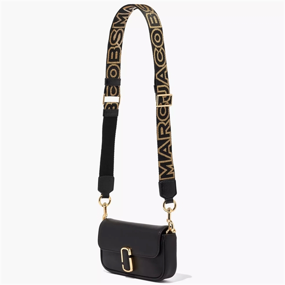 Marc Jacobs The Thin Outline Logo Webbing Strap, Black/Gold